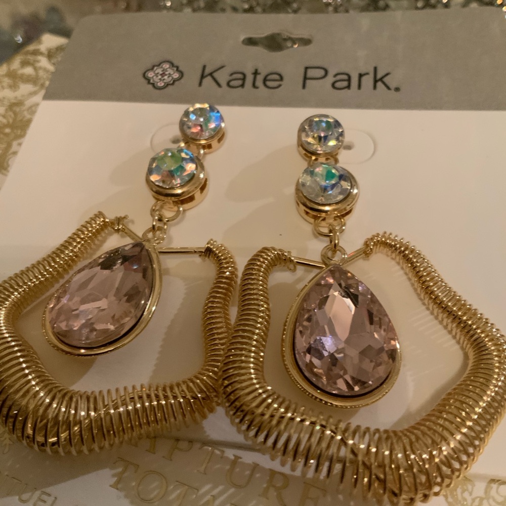 Kate Park Gold and Pink Teardrop Earrings - Picture 1 of 3